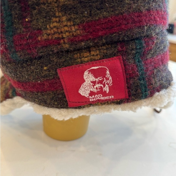 Vintage Mad Bomber Wool Plaid Sheep Crown Lining Leather Ties / large - Picture 7 of 11